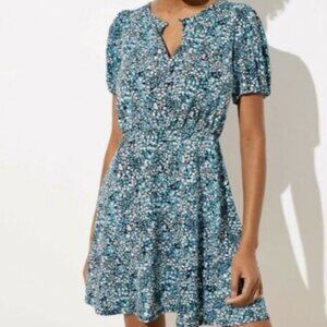 Ann Taylor LOFT Wildflower Puff Sleeve Flare Dress - Forever Navy - Size 2
